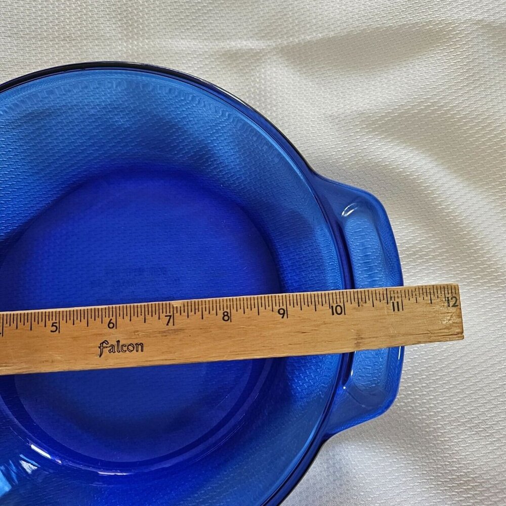 Anchor Hocking Cobalt Casserole Bowl w/ Lid 2qt handles 9" vtg blue kitchen - Picture 12 of 15